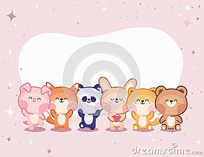 seven adorable animals Vector Illustration