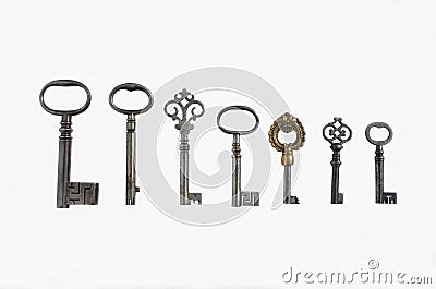 Seven Antique Pipe Keys Stock Photo