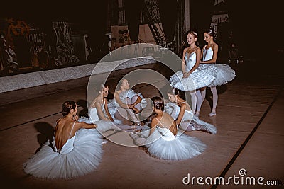 The seven ballerinas behind the scenes of theater Stock Photo