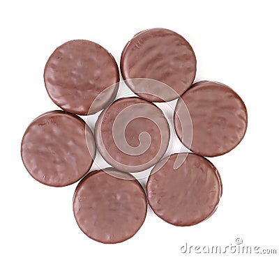 Seven biscuit sandwich with chocolate. Hexahedron. Stock Photo