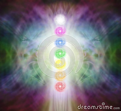 The Seven Chakra Vortexes in a Pranic Energy Field Stock Photo