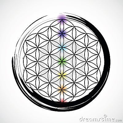 Seven chakras and flower of life Vector Illustration