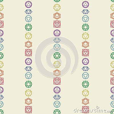 Seven chakras icons seamless pattern.Yoga,meditation,reiki Cartoon Illustration