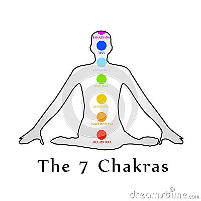 The seven chakras with their names Vector Illustration