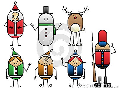 Seven Christmas cartoons Vector Illustration