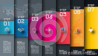Seven colorful bars with business icon infographic Vector Illustration