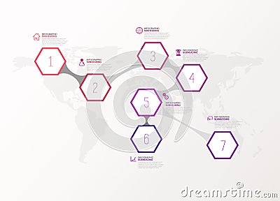 Seven colorful hexagons vector progress steps illustration Vector Illustration