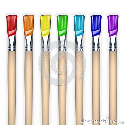 Seven Colors of the Rainbow Colorful Paint Brushes Stock Photo