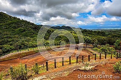 Seven colour land formed by volcanic eruption in Mauritius Stock Photo