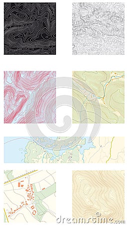 Seven different abstract topographic and castral vector maps Vector Illustration