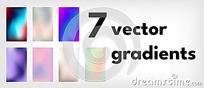 Seven different gradients in vector form. Complex gradient of different colors, horizontal image Vector Illustration