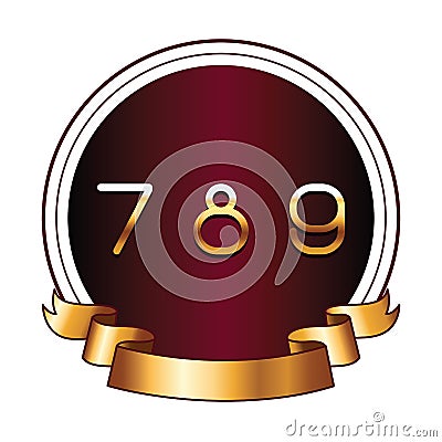 Seven eight and nine numbers on round label Vector Illustration