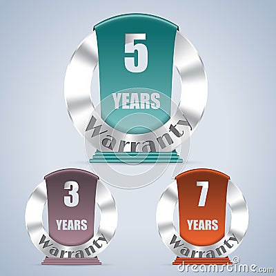 Seven five and three year warranty badges Stock Photo