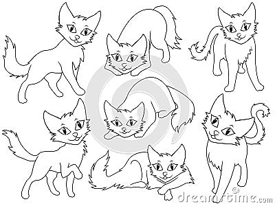 Seven funny cartoon cats Vector Illustration