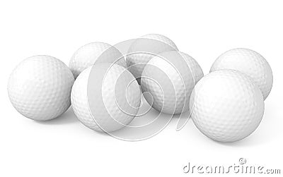 Seven Golf Balls isolated on white Cartoon Illustration