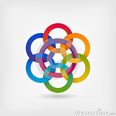 Seven interlocked circles in gradient rainbow colors Vector Illustration