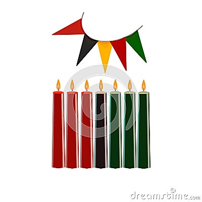 seven Kwanzaa candles. on an isolated white background, hand-drawn. Stock Photo