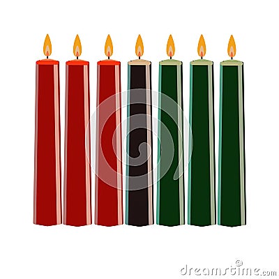 seven Kwanzaa candles. on an isolated white background, hand-drawn. red green black Stock Photo