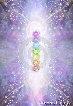 Seven Major Chakras and spiral energy field Stock Photo