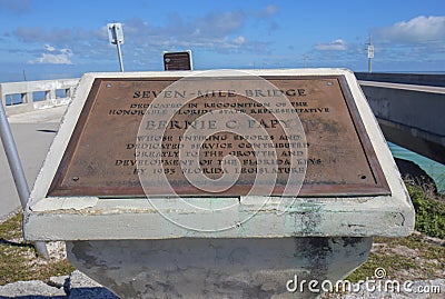 Seven Mile Bridge Memorial Plaque, Florida Keys Editorial Stock Photo