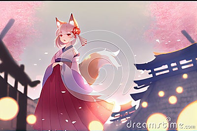 seven or nine-tailed fox kitsune Stock Photo