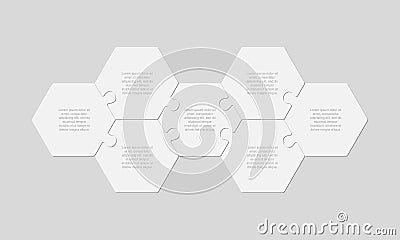 Seven pieces puzzle jigsaw hexagonal info graphic Vector Illustration