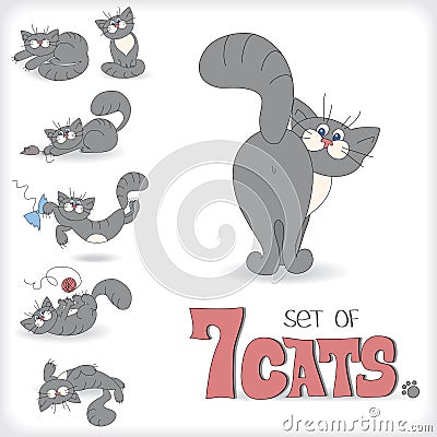Seven playful cats Vector Illustration