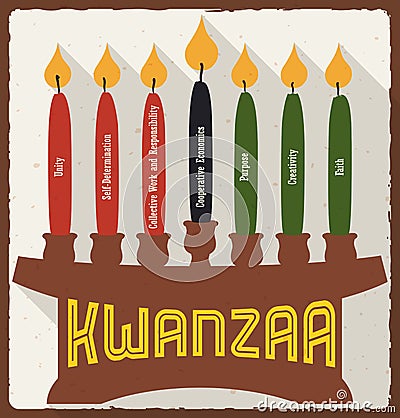 Seven Principles and Candles for Kwanzaa in Flat Style, Vector Illustration Vector Illustration