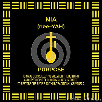 The Seven Principles of Kwanzaa sign. Fifth day of Kwanzaa Purpose or Nia. African American Holidays. Vector template Stock Photo