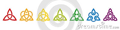 Seven rainbow colored Celtic triangle knots Vector Illustration