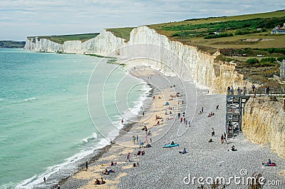 Seven Sisters National park, white cliffs,beach,ocean East Sussex, England Stock Photo