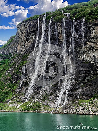 Seven Sisters Waterfall geirangerfjord Norway Stock Photo