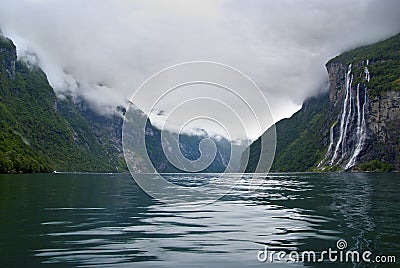 Seven sisters waterfall Norway fjords Stock Photo