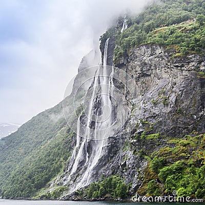 Seven Sisters Waterfall in Norway Stock Photo