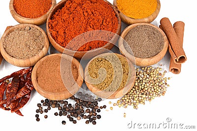 Seven, seven spice, coriander, cinnamon, turmeric, black pepper, red pepper, paparika, yedi baharat, 7 baharat kar???m Stock Photo