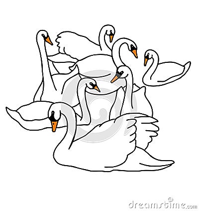 Seven swans a swimming ready to sing the 12 days of Christmas Stock Photo