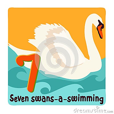 Seven swans-a-swimming. Twelve days of Christmas. Vector illustration Vector Illustration