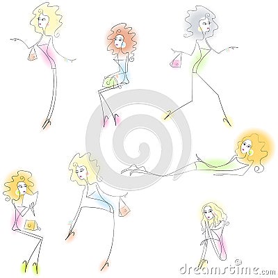 Seven thin women Vector Illustration