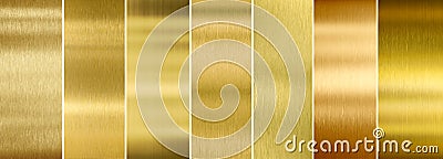 Seven various brushed gold metal textures set Stock Photo