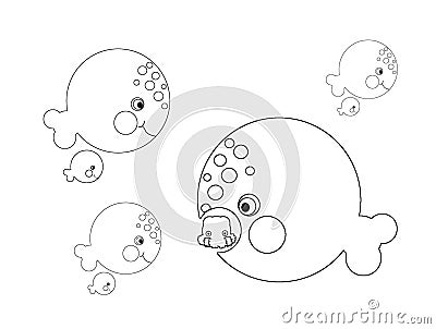 Seven whales, colouring book page uncolored Stock Photo