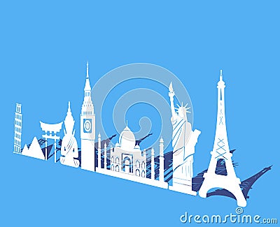 Seven wonders of World, Travel and tourism background around the world Vector Illustration