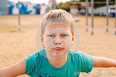 Seven-year-old boy`s close face Stock Photo