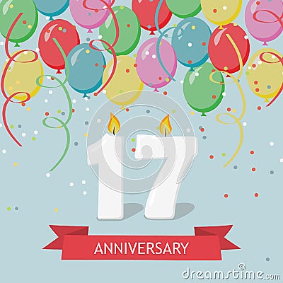 Seventeen years anniversary greeting card with candles Stock Photo