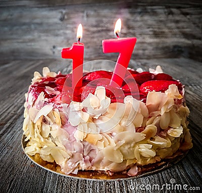 Seventeenth birthday cake with strawberries Stock Photo