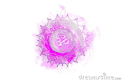Seventh chakra of Sahasrara, Crown chakra logo template in watercolor style. Purple sacral sign meditation, yoga round mandala Vector Illustration