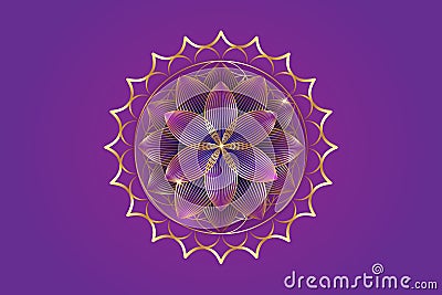 Seventh chakra Sahasrara logo template. Gold Crown chakra symbol, golden luxury sacral lotus sign meditation, flower of life, yoga Vector Illustration