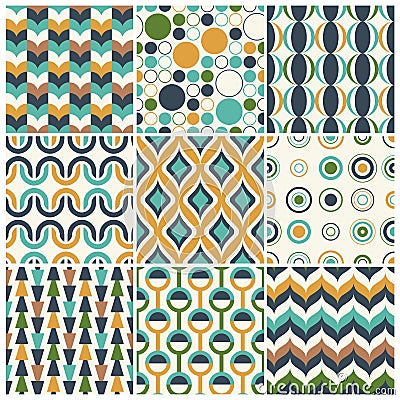 Seventies Stylish Abstract Retro Geometric & curve seamless pattern. Vector Illustration