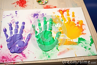 several adult handprints on a family canvas Stock Photo