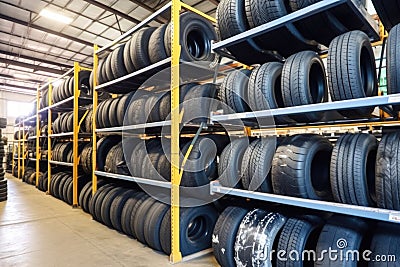 several aircraft tires in the storage area Stock Photo