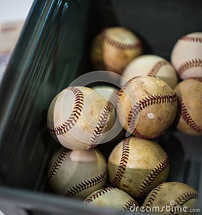 Several Battered Baseballs Stock Photo